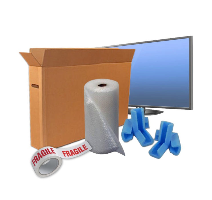 TV Cardboard Box Kit for moving house, removal cardboarrd boxes, bubble wrap and foam protection with fragile tape