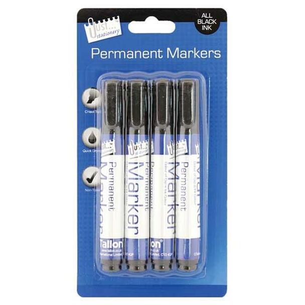 4 Black Permanent Markers Chisel Tip