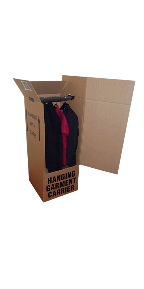 Wardrobe Cardboard Box with Hanger Clothing Garment Hanging Removal Box Strong Cardboard Box 3 Ways Box Shop Peterborough